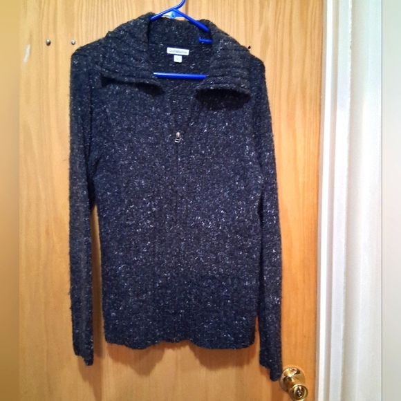 croft & barrow Sweaters - Croft & Barrow Dark Gray Zip-Up  Sweater Size L